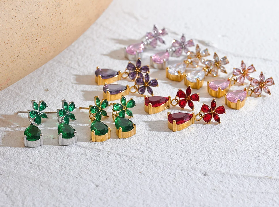 Luxury Colorful Flower Party Earrings - Ecru