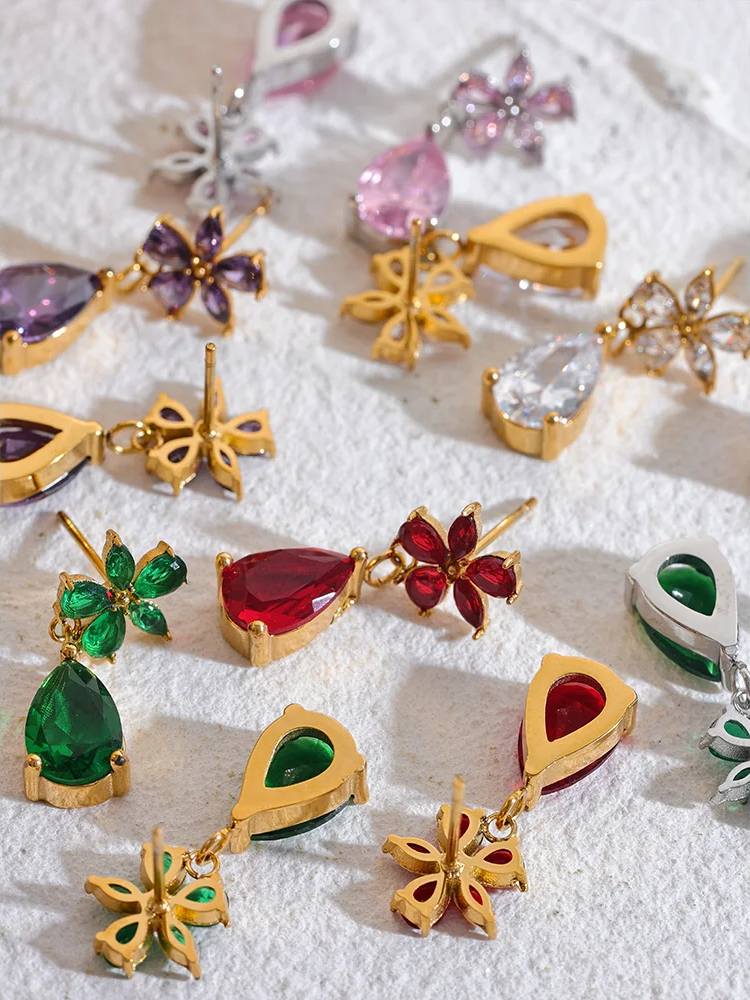 Luxury Colorful Flower Party Earrings - Ecru