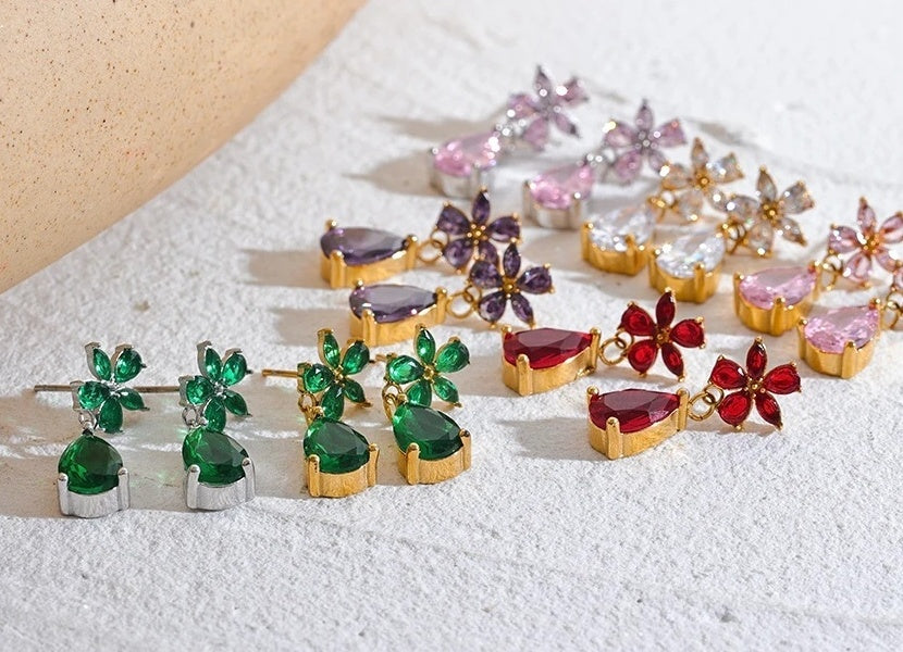 Luxury Colorful Flower Party Earrings - Ecru
