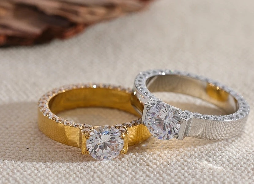 Luxury Cubic Zirconia Wedding Ring - Ecru