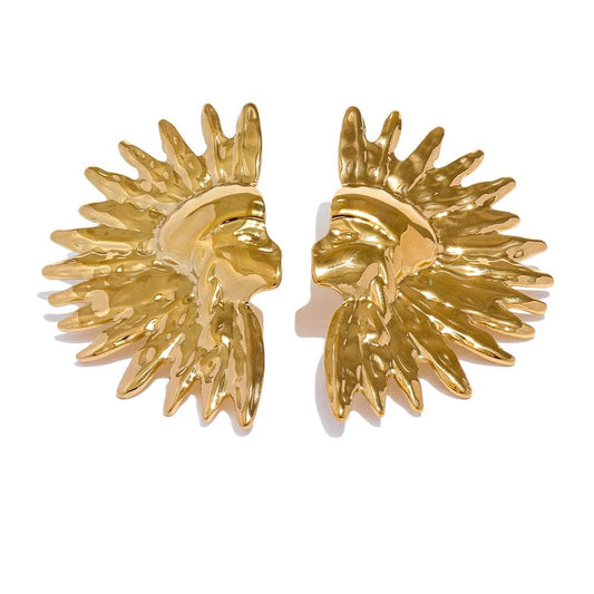 Mayan Shiny Elegant Statement Earrings - Ecru