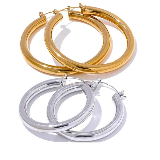 Minimalist Chunky Chic Hoop Earrings - Ecru
