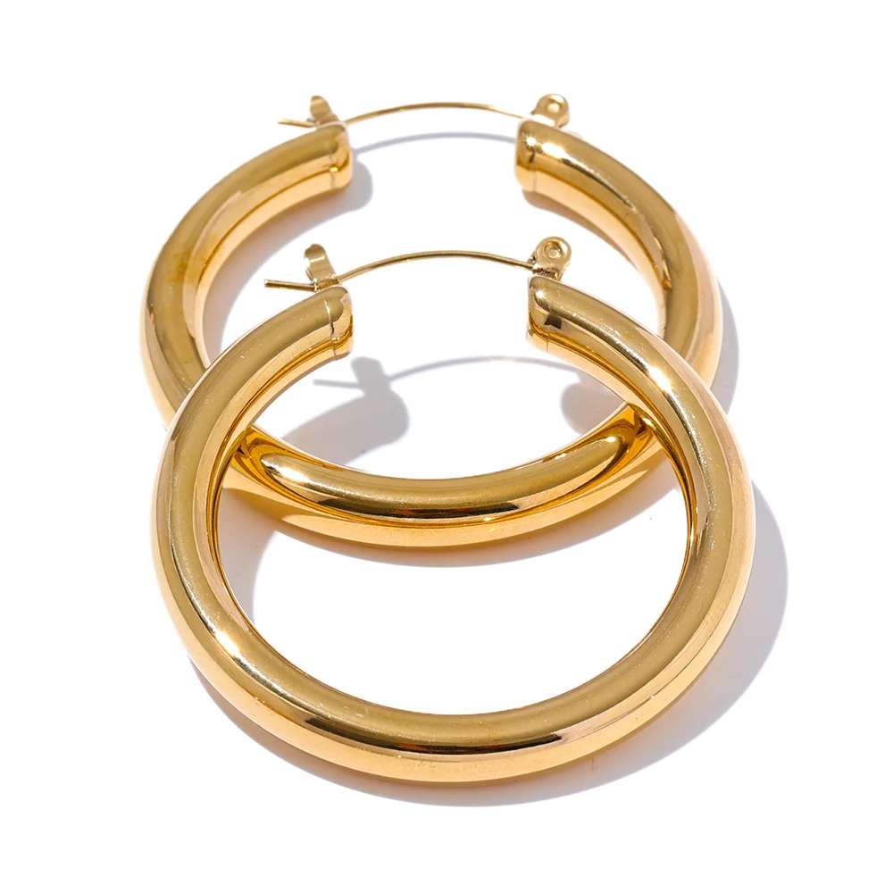 Minimalist Chunky Chic Hoop Earrings - Ecru