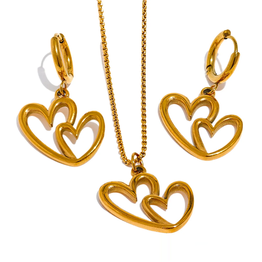 Minimalist Heart Hollow Drop Earrings, Set - Ecru