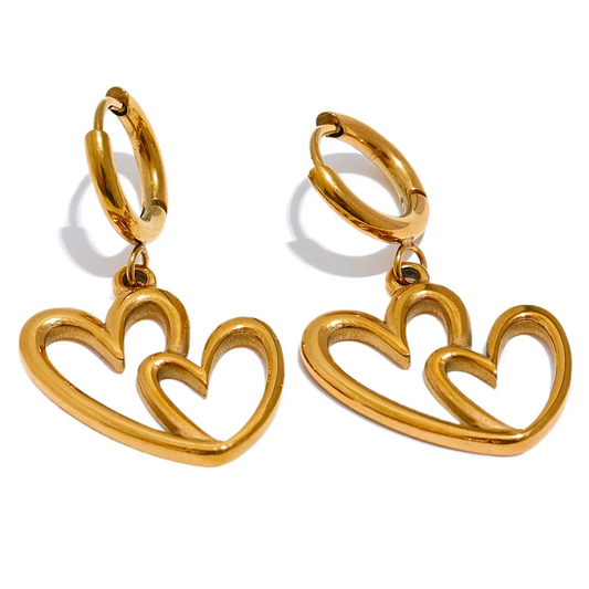 Minimalist Heart Hollow Drop Earrings, Earrings - Ecru