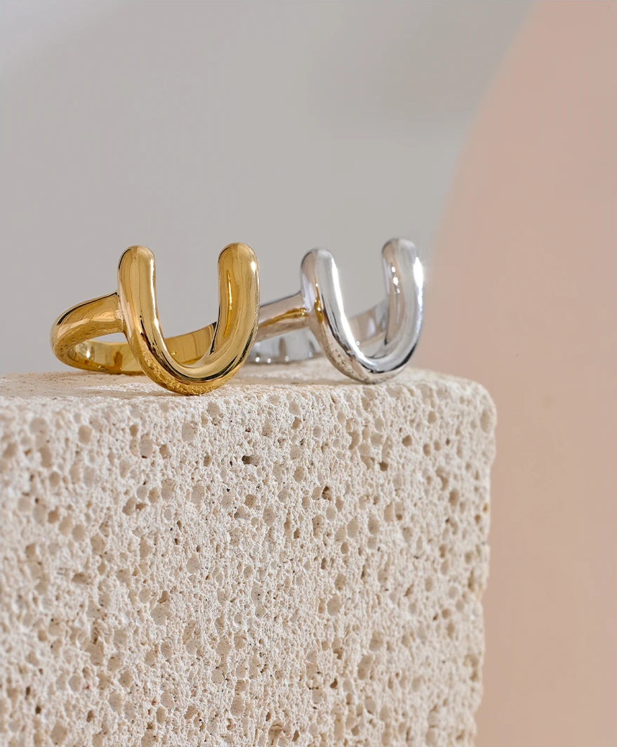 Minimalist Refined Textured Charm Ring - Ecru