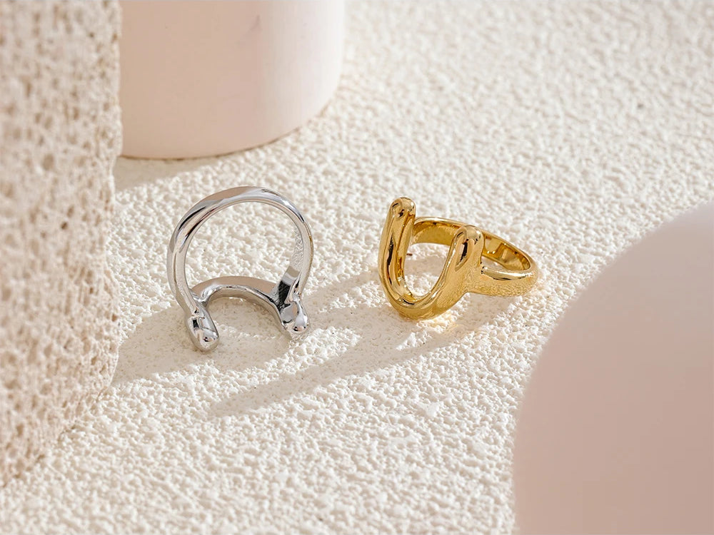 Minimalist Refined Textured Charm Ring - Ecru