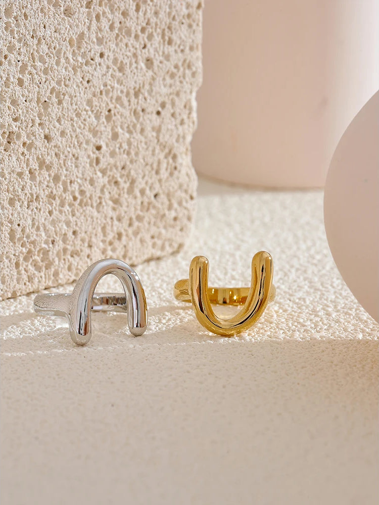 Minimalist Refined Textured Charm Ring - Ecru