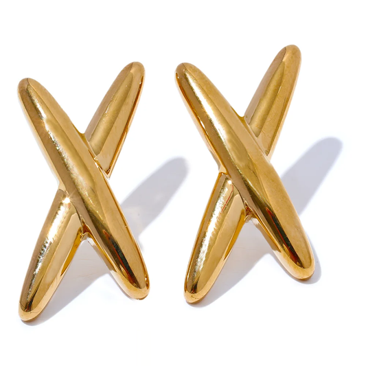 Minimalist X Textured Stud Earrings - Ecru