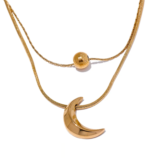 Moon Bead Double Layer Necklace - Ecru