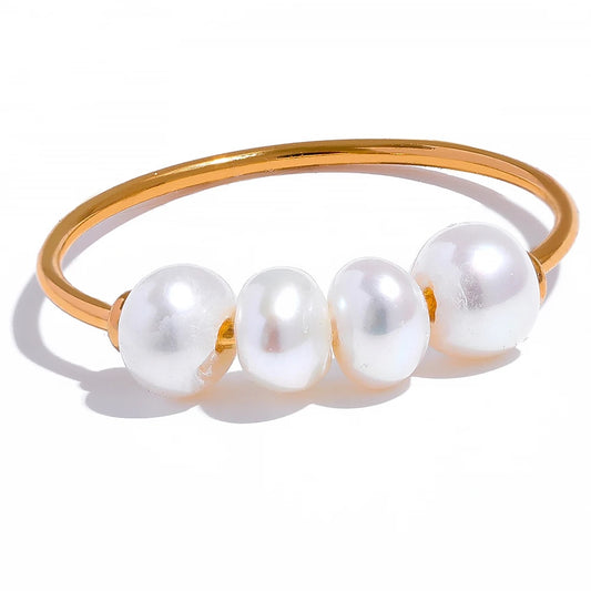 Natural Freshwater Pearls Thin Ring - Ecru