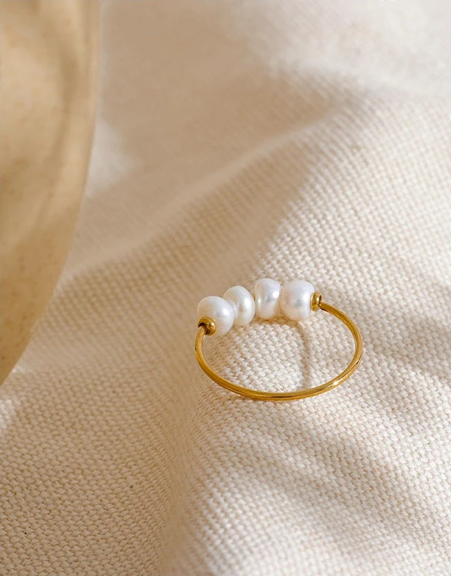 Natural Freshwater Pearls Thin Ring - Ecru