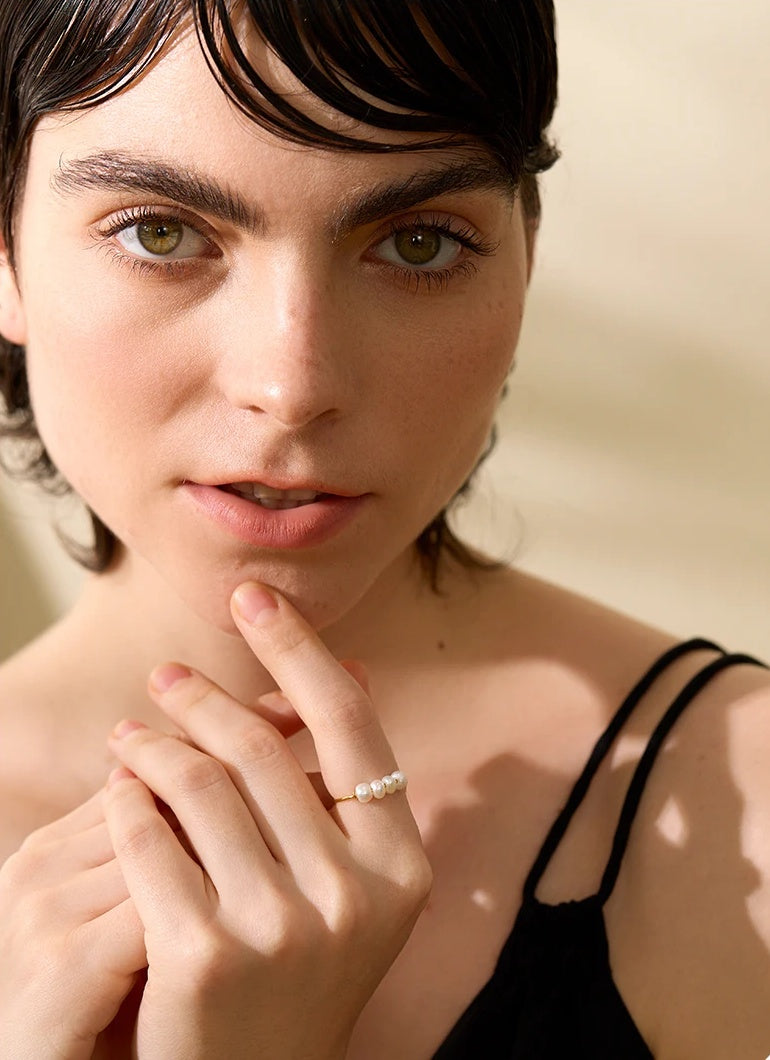 Natural Freshwater Pearls Thin Ring - Ecru