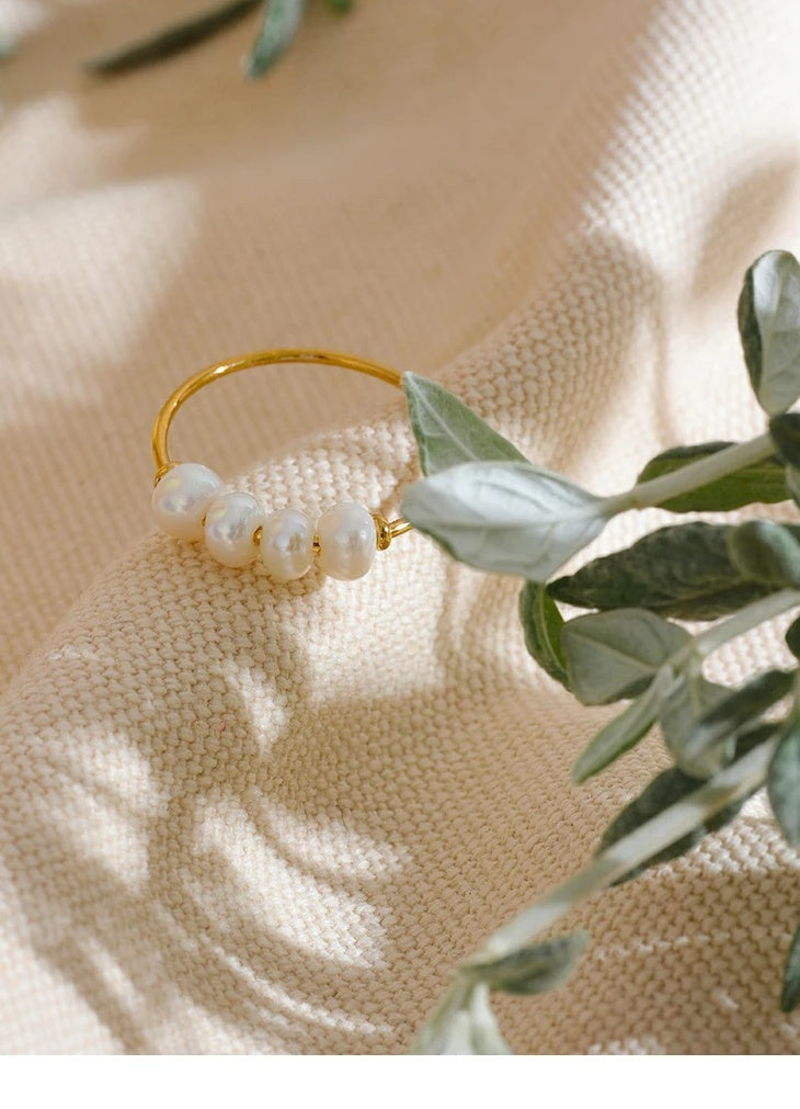 Natural Freshwater Pearls Thin Ring - Ecru