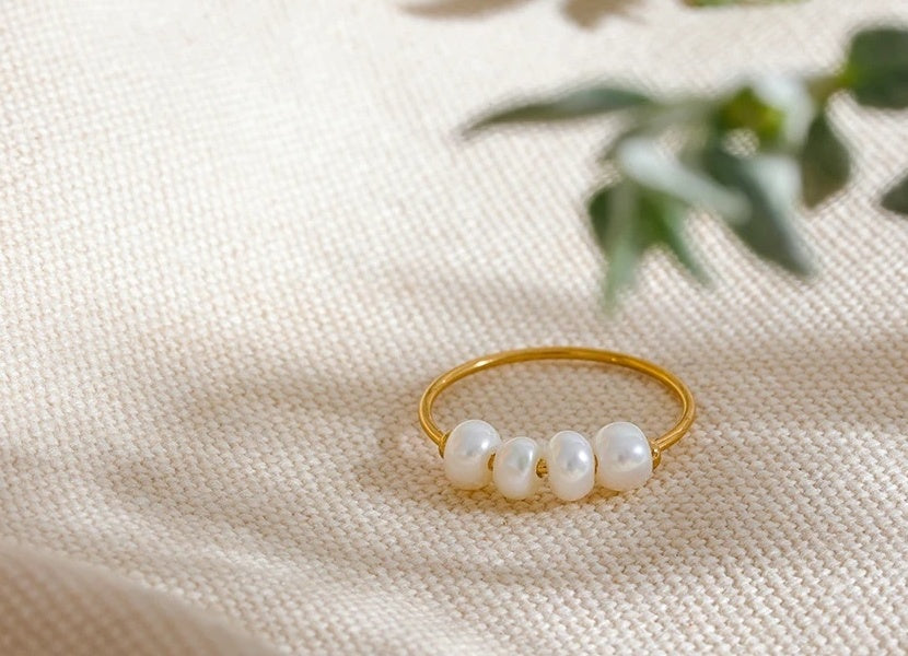 Natural Freshwater Pearls Thin Ring - Ecru
