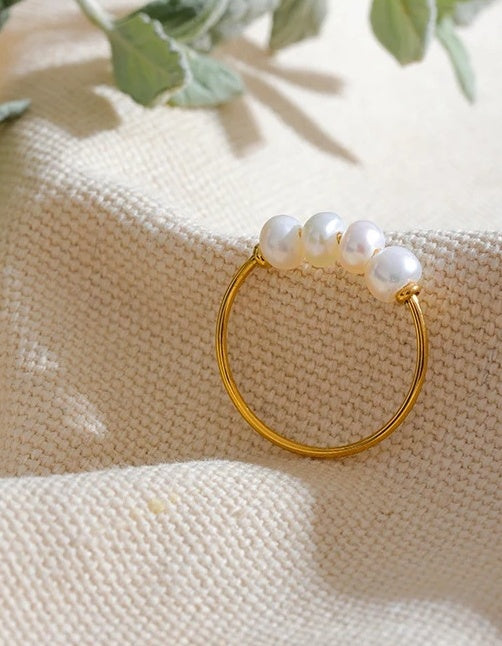 Natural Freshwater Pearls Thin Ring - Ecru