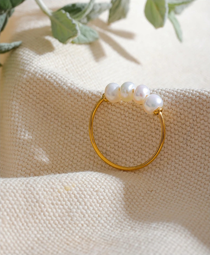 Natural Freshwater Pearls Thin Ring - Ecru