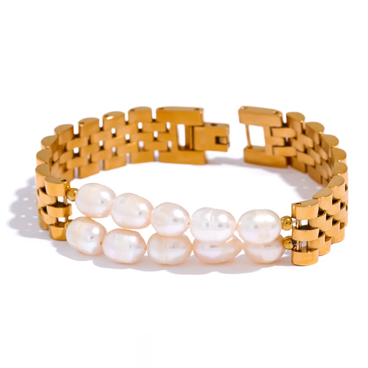 Natural Pearls Cuban Chain Bracelet - Ecru