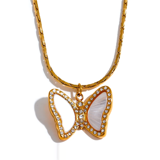 Natural Shell Butterfly Pendant Necklace - Ecru
