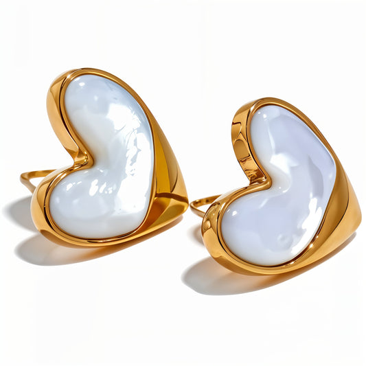 Natural Shell Heart Love Earrings - Ecru