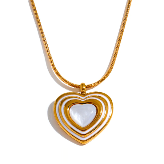 Natural Shell Heart Pendant Necklace - Ecru