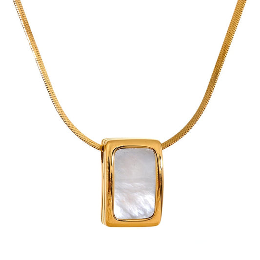 Natural Shell Square Pendant Necklace - Ecru