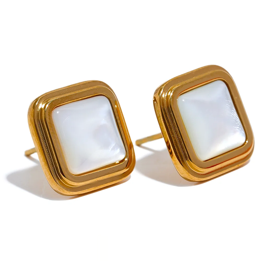 Natural Shell Square Stud Earrings - Ecru