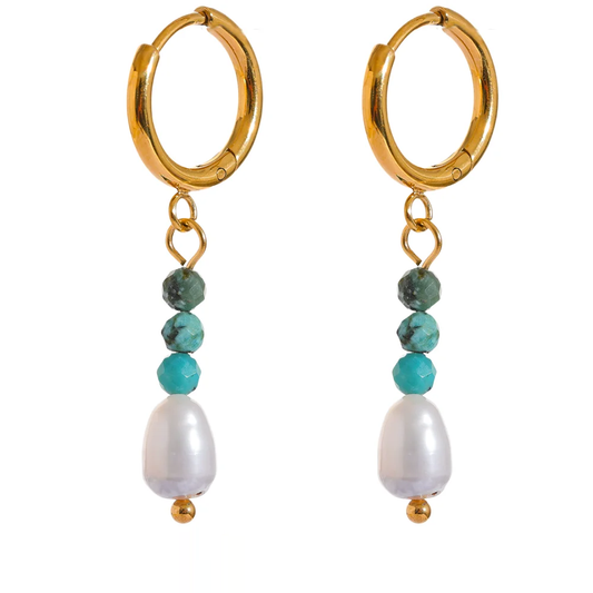 Natural Stone Freshwater Pearl Earrings - Ecru