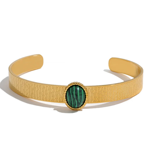 Natural Stone Open Cuff Bracelet - Ecru