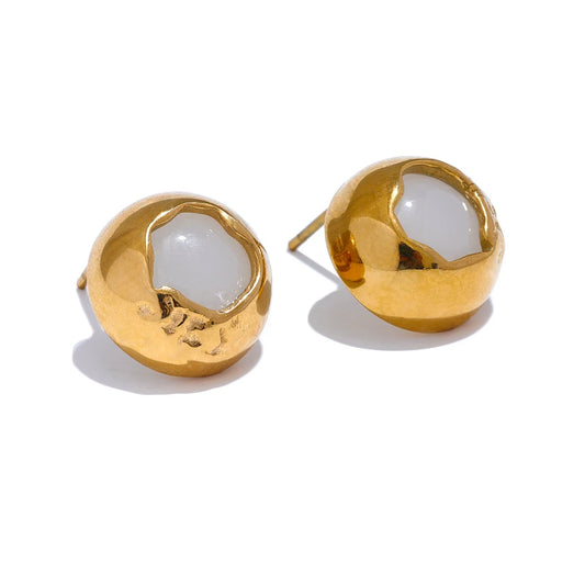 Natural Stone Premium Stud Earrings - Ecru