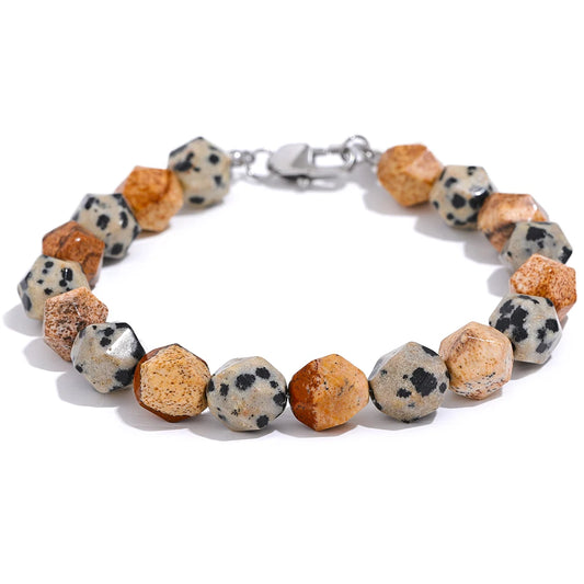 Natural Stone Shiny Beaded Bracelet - Ecru
