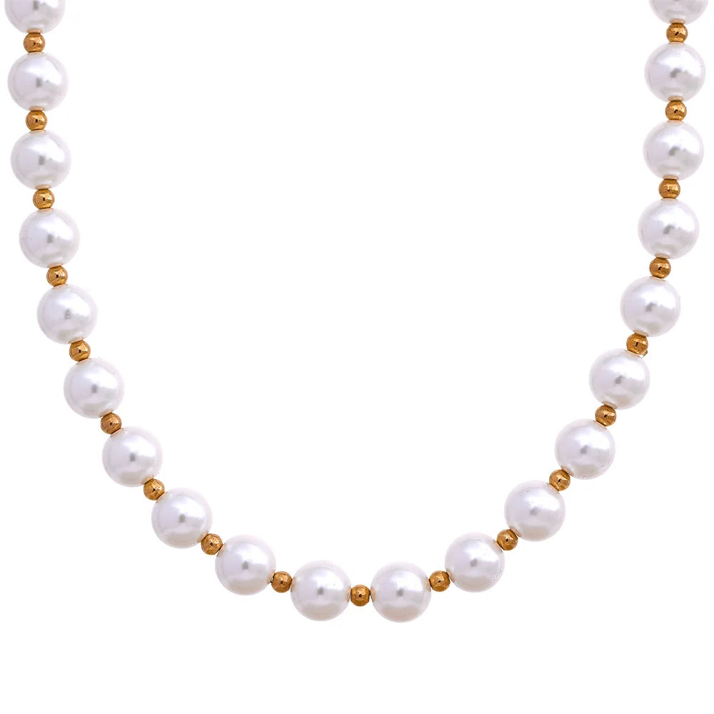 Pearl Beaded Modern Statement Necklace - Ecru
