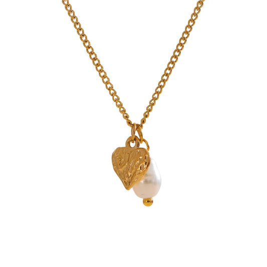 Pearl Heart Textured Pendant Necklace - Ecru