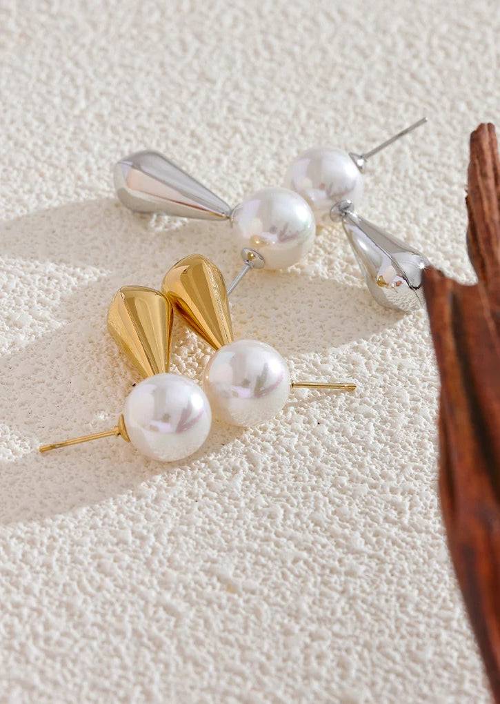 Pearl Shiny Classic Stud Earrings - Ecru