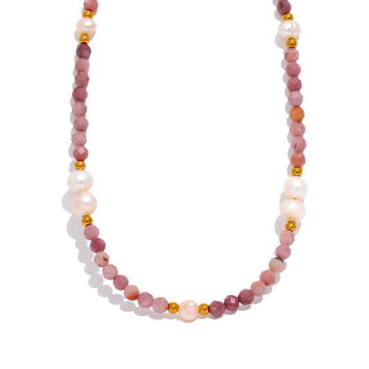 Pink Pearl Natural Stone Necklace - Ecru