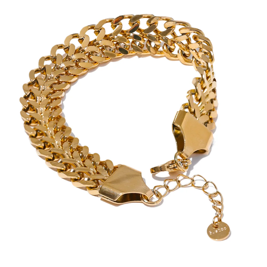 Polished Cuban Chain Wide Bracelet - Ecru
