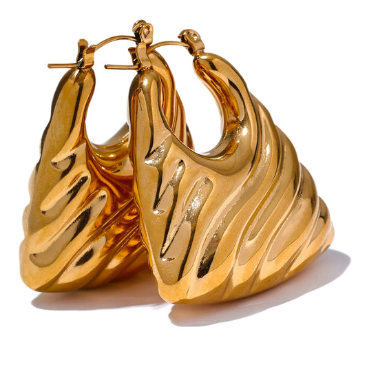 Premium Chunky Textured Hoop Earrings - Ecru
