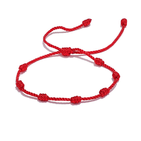 Red Braided Adjustable Charm Bracelet - Ecru