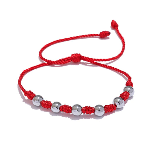 Red Rope Beaded Charm Bracelet - Ecru