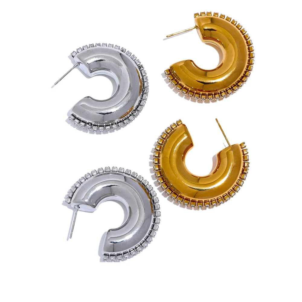 Refined Chunky Zircon Hoop Earrings