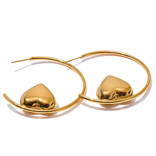 Refined Heart Hoop Statement Earrings - Ecru