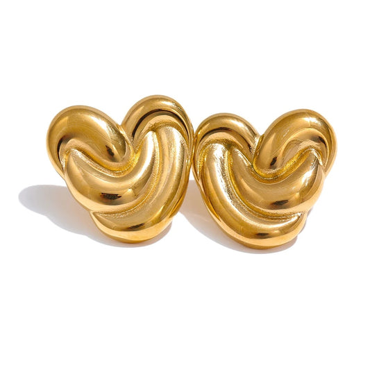 Romantic Heart Love Stud Earrings - Ecru