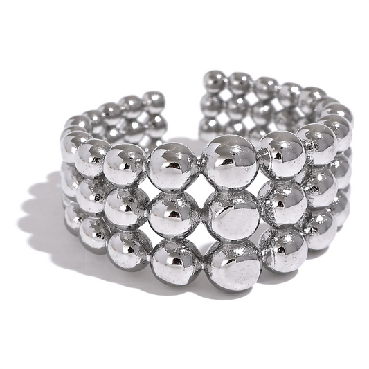 Round Beads Layered Wide Ring - Ecru