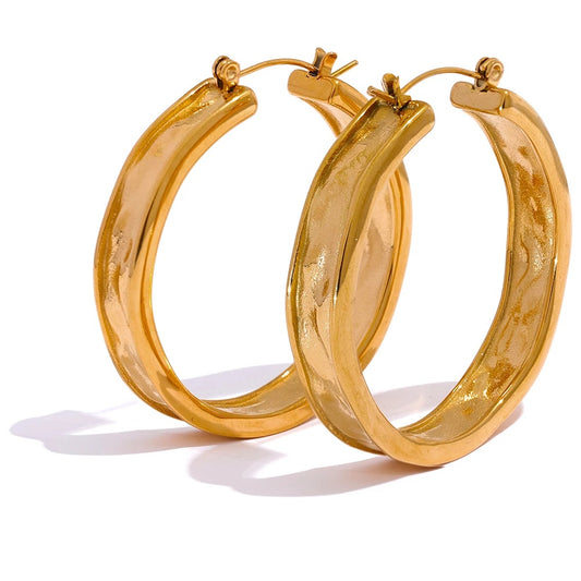Round Big Minimalist Hoop Earrings - Ecru