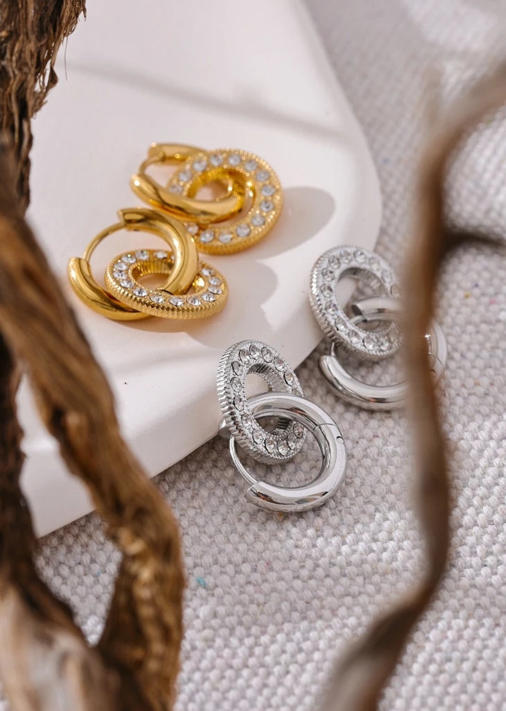 Round Drop Dangle Zircon Earrings - Ecru
