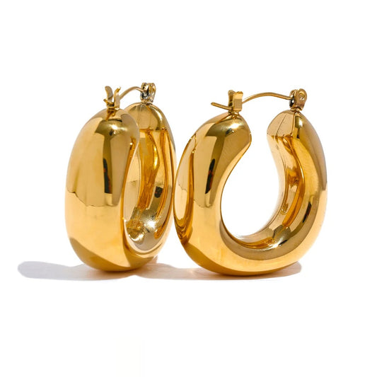 Round Geometric Chunky Hoops Earrings - Ecru