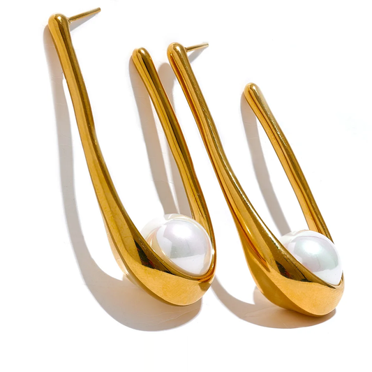 Round Imitation Pearls Huggie Earrings - Ecru