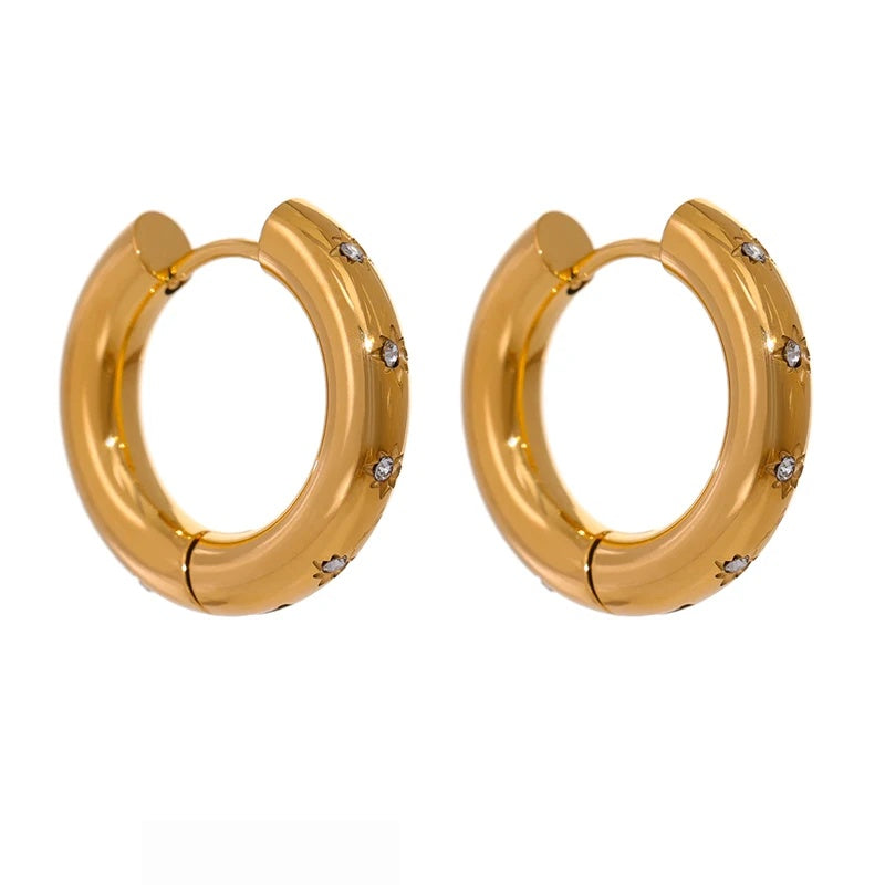 Round Star Golden Huggie Earrings