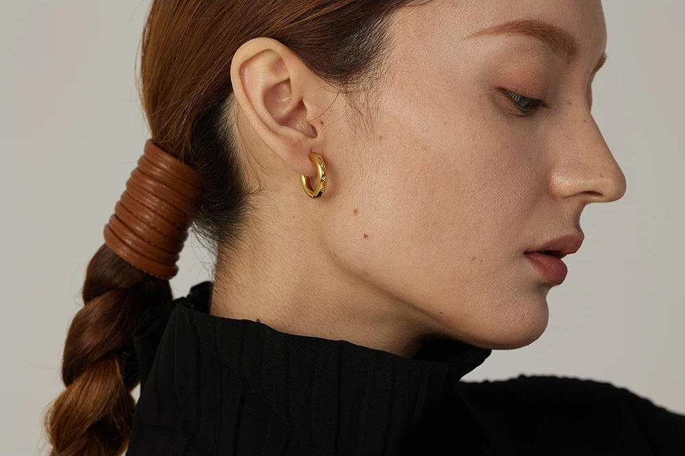 Round Star Golden Huggie Earrings