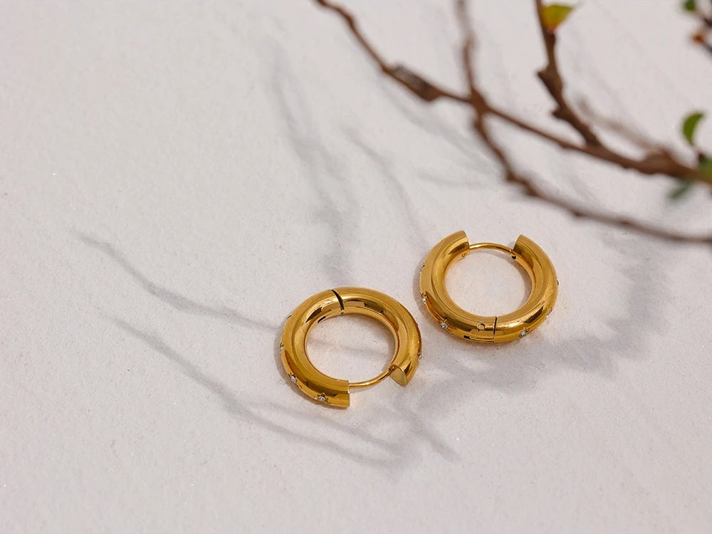 Round Star Golden Huggie Earrings